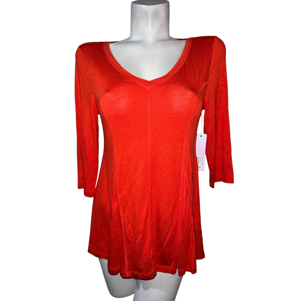 New Soft Surroundings Top Red Slub Knit V-Neck 3/4 Sleeve Flared Tunic XS NWT
